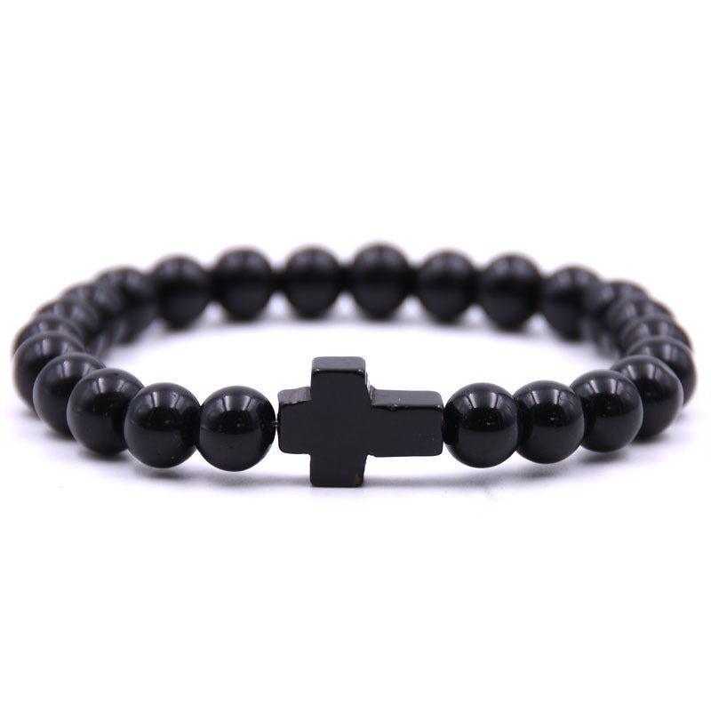 Natural Stone Cross Beaded Bracelet