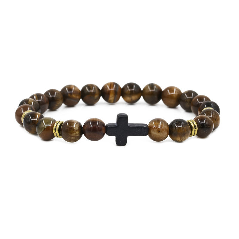 Natural Stone Cross Beaded Bracelet