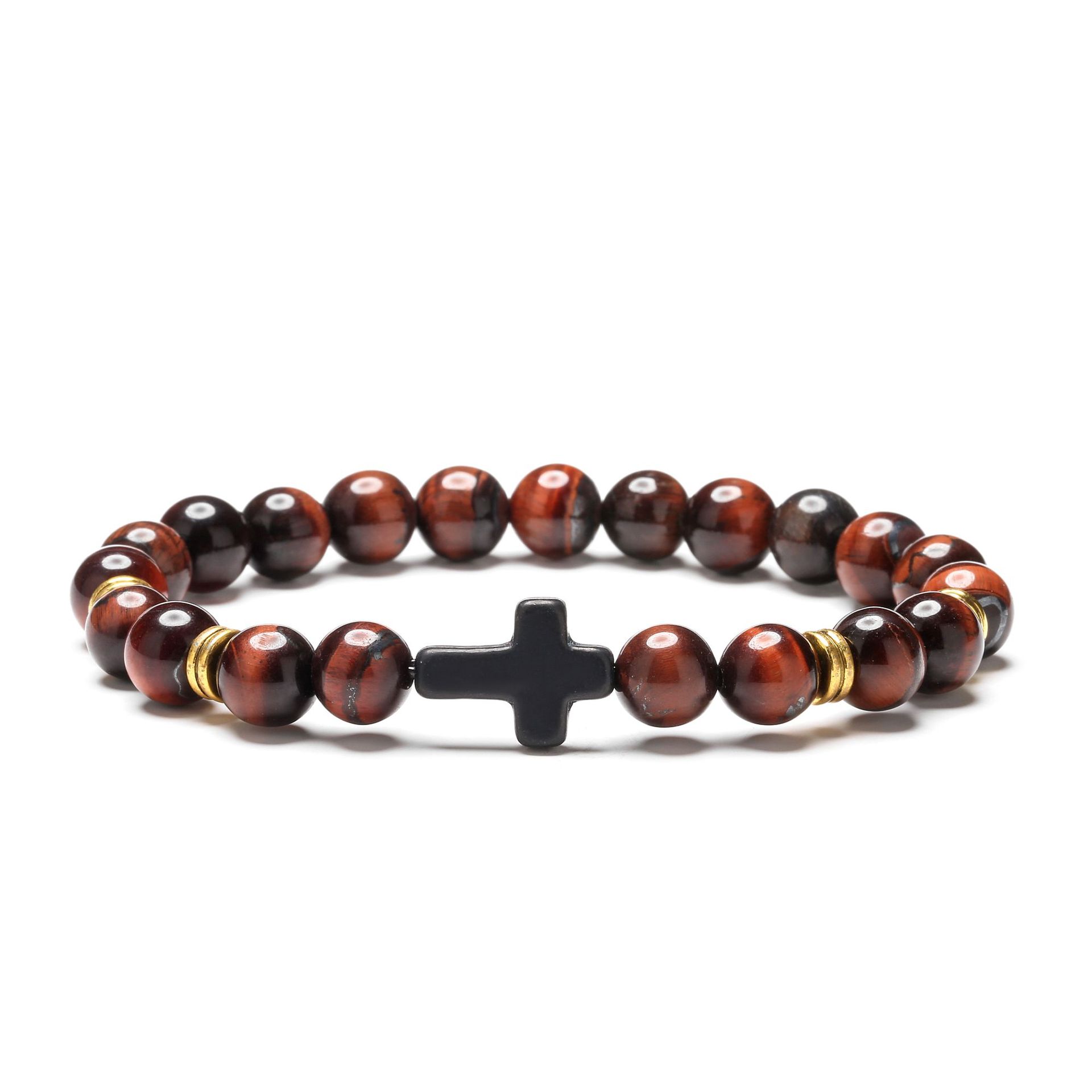 Natural Stone Cross Beaded Bracelet