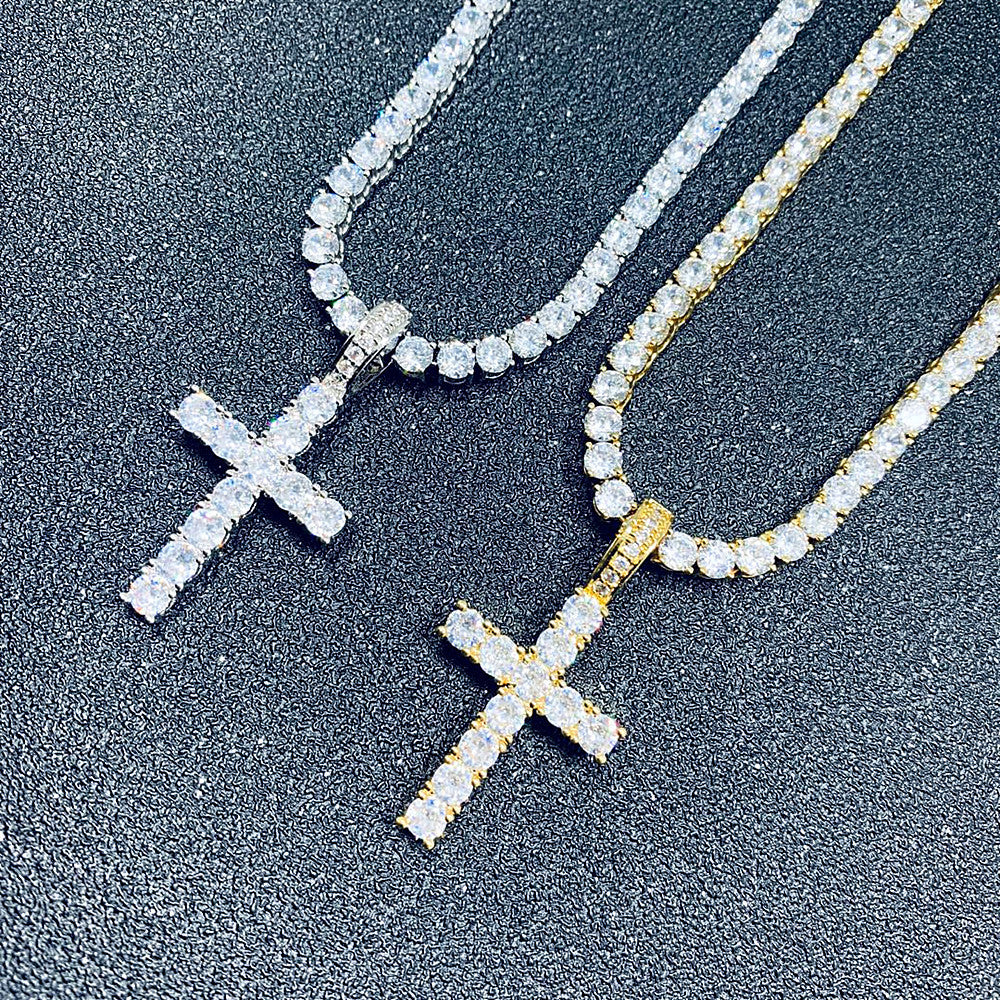 Tennis chain with cross necklace