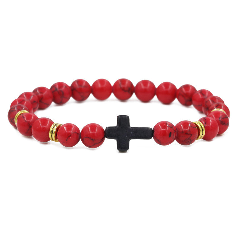 Natural Stone Cross Beaded Bracelet