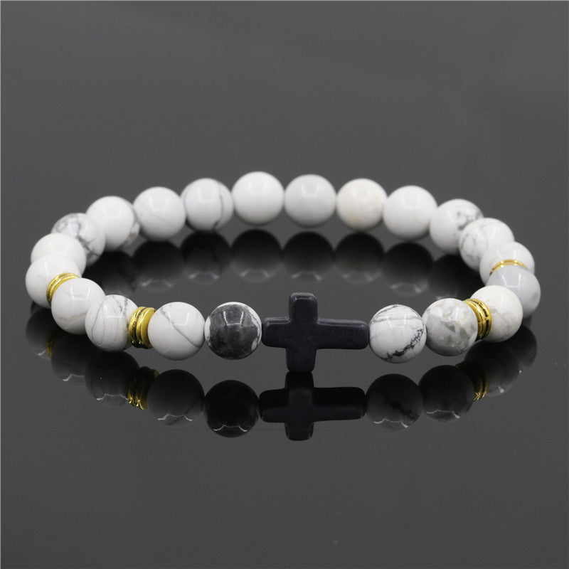 Natural Stone Cross Beaded Bracelet